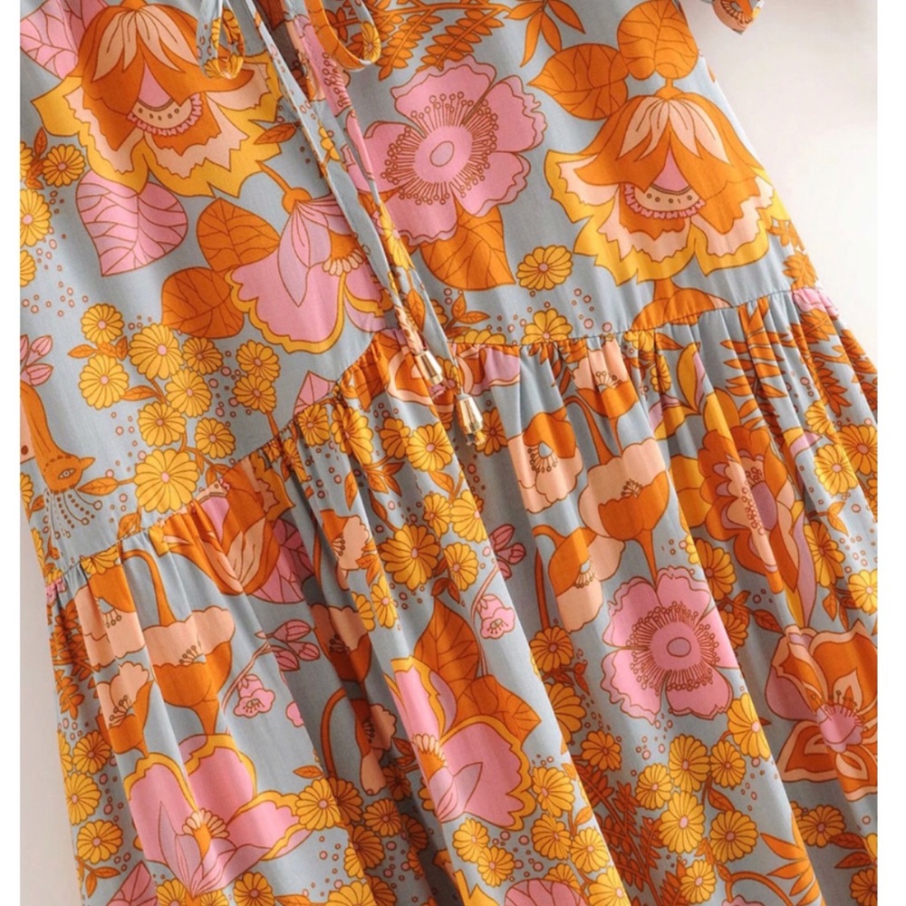 Boho Chic Floral A-Line Mini Dress NEW - Picture 9 of 15